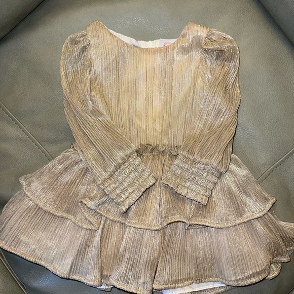 Wonder Nation Girls Shimmery Gold Pleated Long Sleeve Dress 6-9 mos - Picture 4 of 8